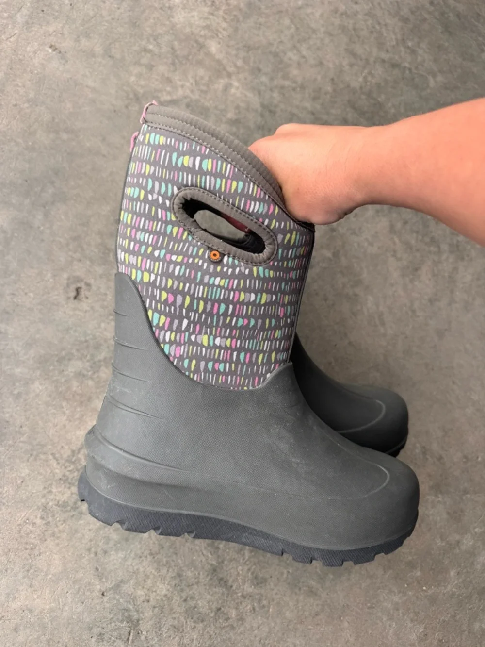 Bogs Kids Gray Boots with Multicolor Pattern - Picture 1 of 4